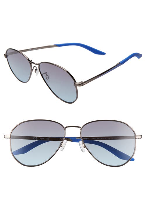 Nike Ascendant 57mm Tinted Aviator Sunglasses In Gun/racer Blue/blue Grad