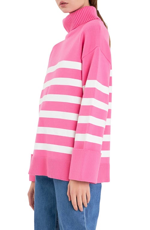 Shop English Factory Stripe Turtleneck Sweater In Pink/white