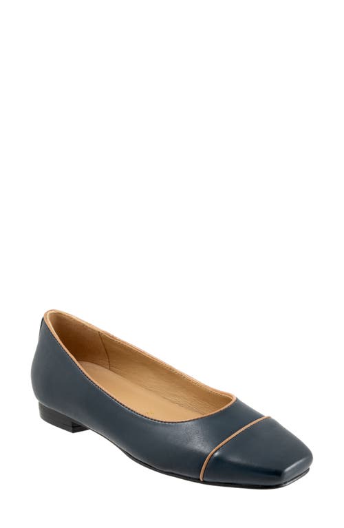 Shop Trotters Harbor Cap Toe Flat In Navy Tan