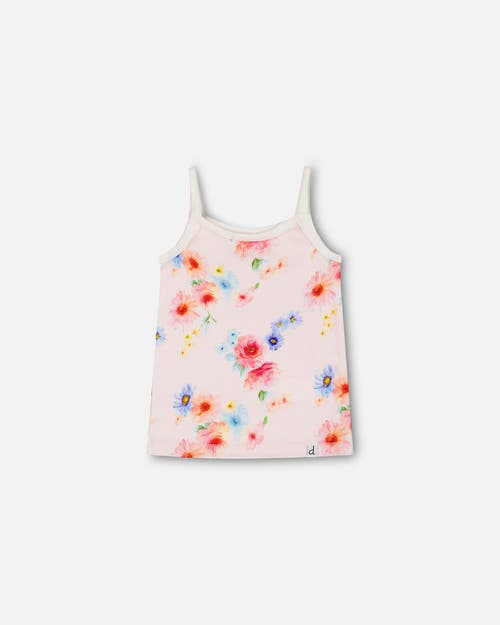 Shop Deux Par Deux Girl's Organic Cotton Tank Top Light Pink Printed Flowers