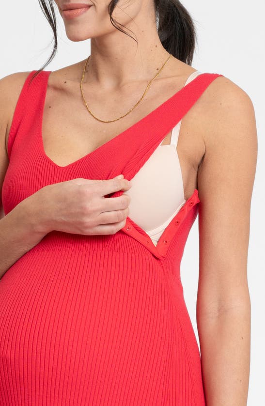Shop Seraphine Rib Maternity/nursing Midi Sweater Dress In Raspberry