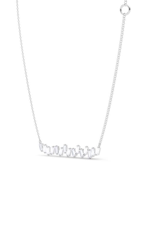 Baguette Lab Created Diamond Bar Pendant Necklace in 18K White Gold