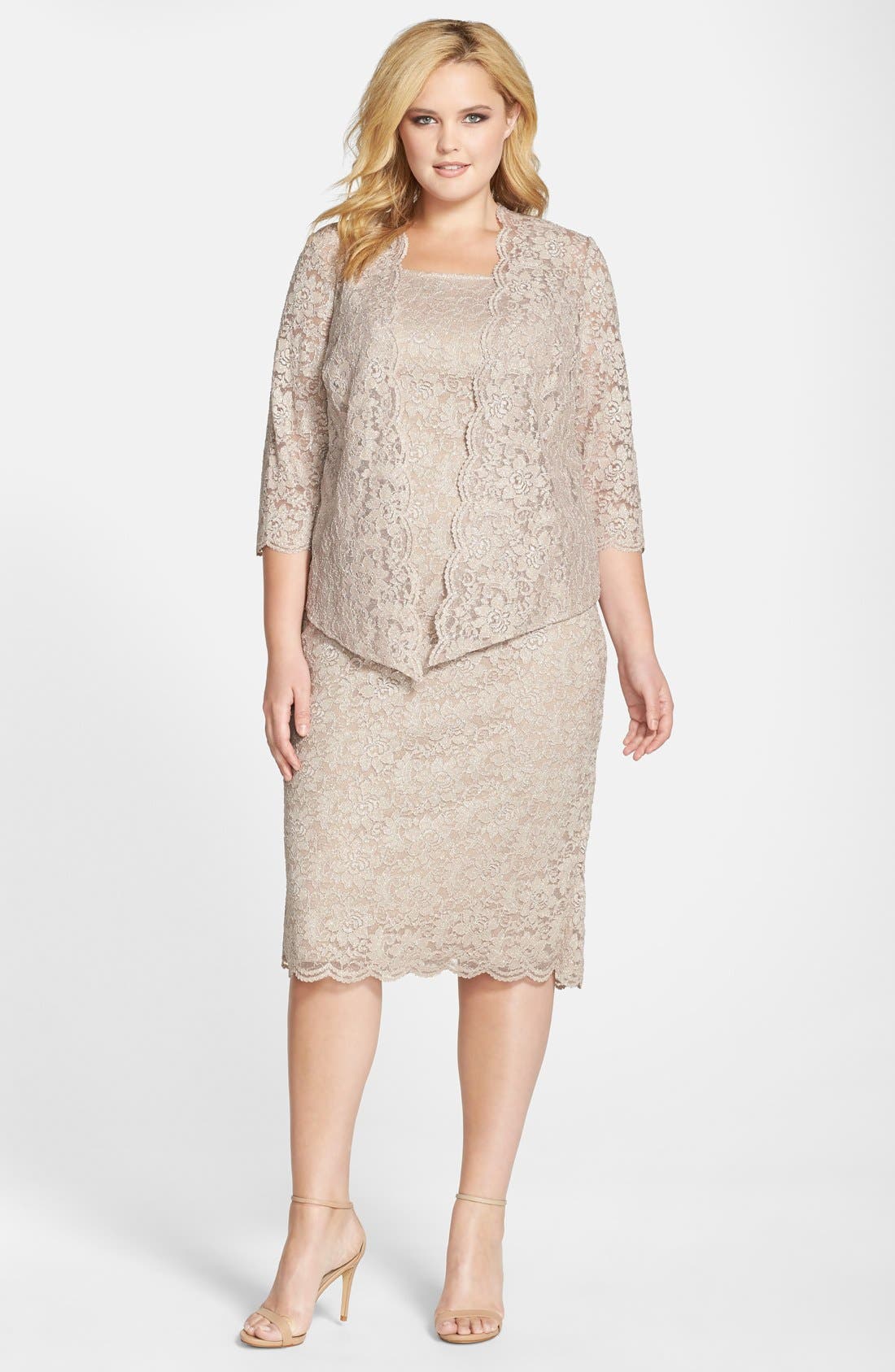 Alex Evenings Shimmering Floral Lace Sheath Dress With Jacket Plus   Be5ccda7 32f4 4a45 B84e 2d53200b907a 