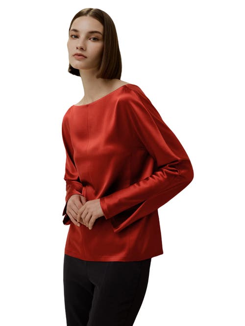 Shop Lilysilk Minimalist Shiny Silk Top In Brick Red