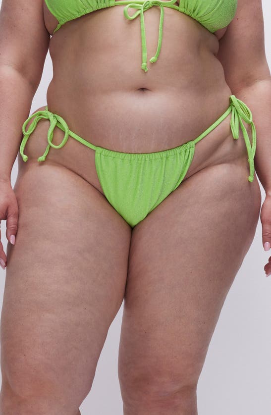 Shop Good American Sparkle Tiny Ties Bikini Bottoms In Electric Lime002