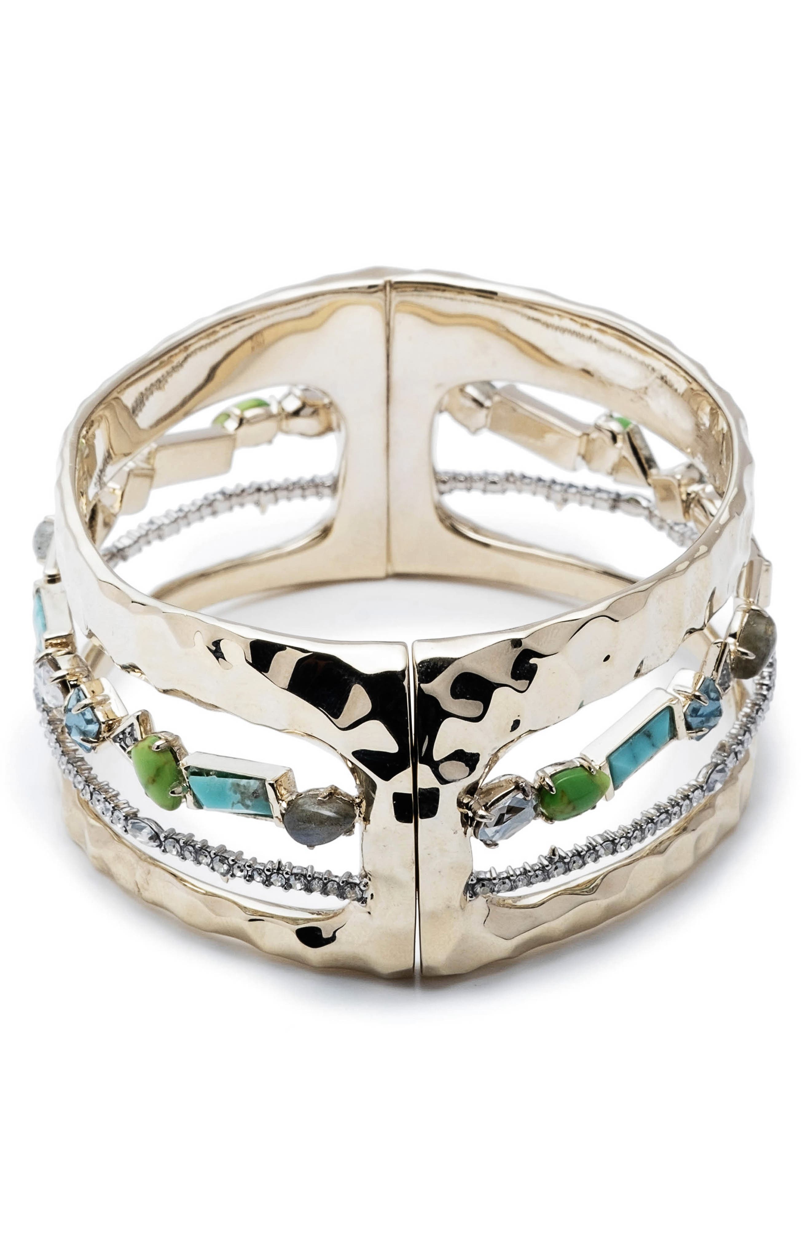 Alexis Bittar Hammered Metal With Stone & Crystal Row Bracelet In Two Tone