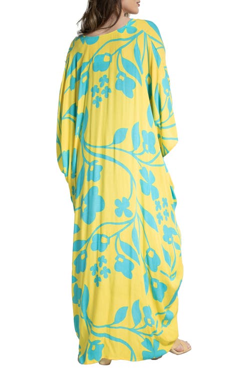 Shop Saachi Floral Print Cover-up Kaftan In Yellow