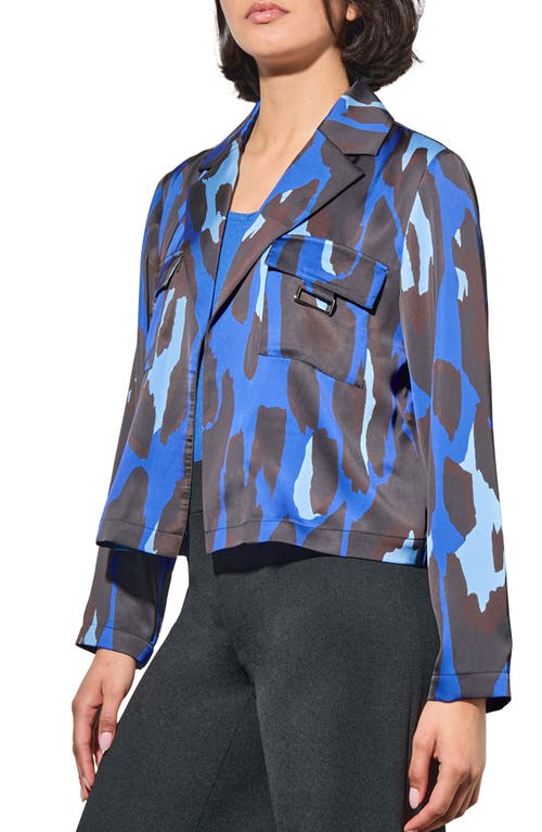 Ming Wang Abstract Animal Print Crêpe De Chine Blazer In Gentian Blue/dark Umber/sky