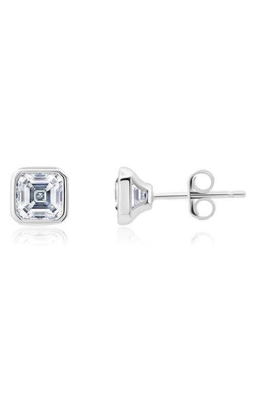 Asscher Cubic Zirconia Stud Earrings in Platinum