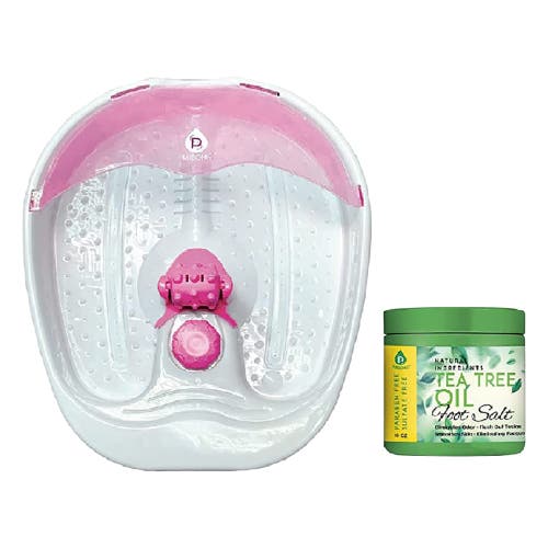 Pursonic Foot Spa Massager With Tea Tree Oil Foot Salt Scrub In Pink