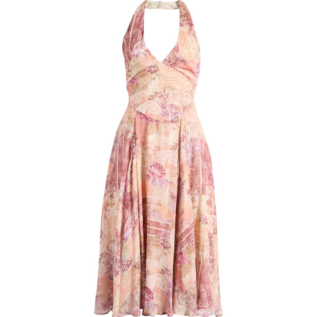 Shop House Of Cb Solada Floral Halter Midi Sundress In Arizona Floral Patchwork Print