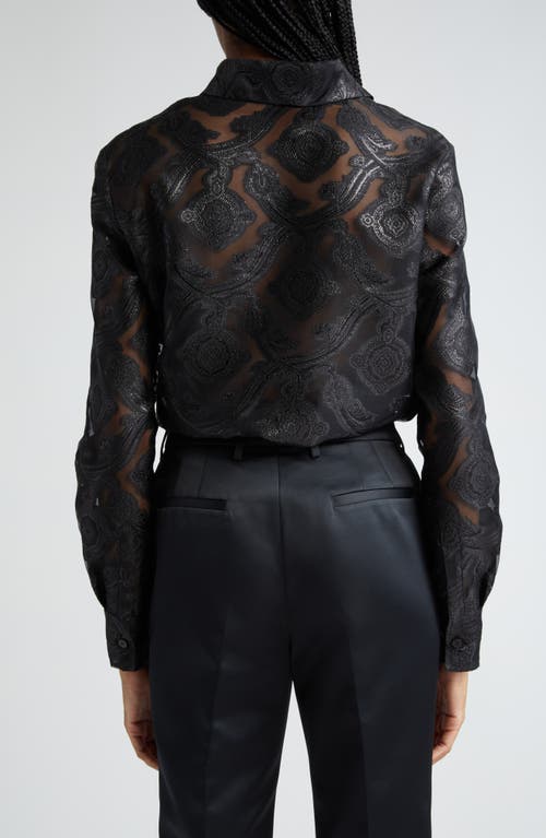 Shop Etro Metallic Paisley Sheer Button-up Shirt In Black