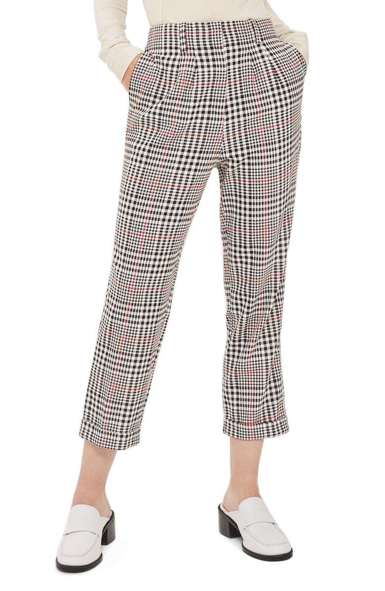 Topshop Red Pop Check High Waist Mensy Trousers | Nordstrom