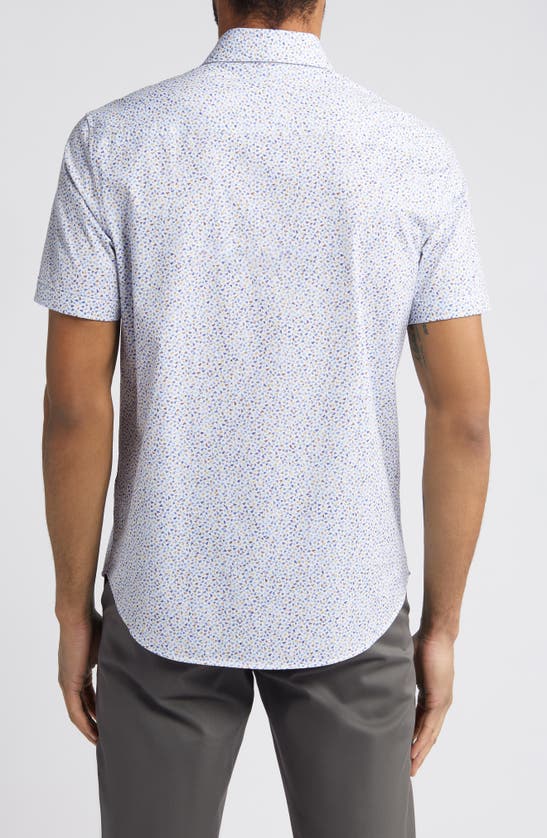 Shop Bugatchi Miles Ooohcotton® Mosaic Print Short Sleeve Button-up Shirt In Sand