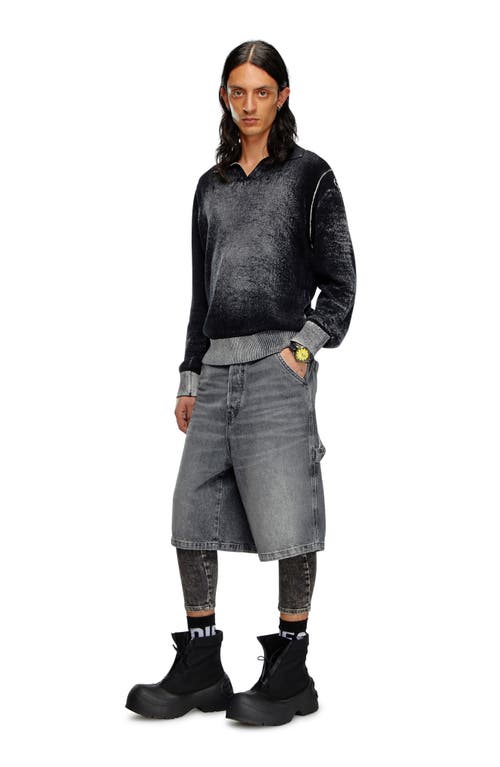 Diesel Hemp Denim Utility Shorts In Black/denim