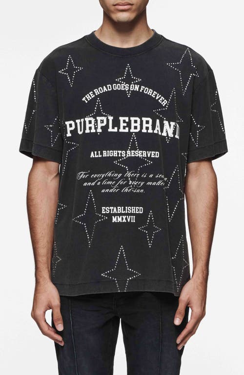 PURPLE BRAND Crystal Embellished Textured Jersey Graphic T-Shirt Black at Nordstrom,