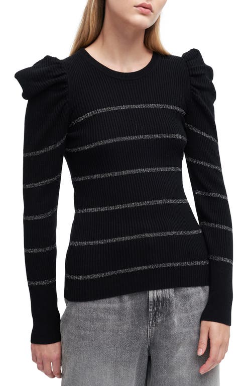 7 For All Mankind Puff Sleeve Rib Sweater in Black at Nordstrom, Size Large