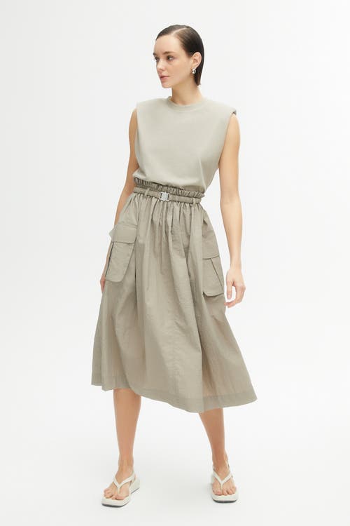 Shoulder Pad Trim Dress in Dark Beige