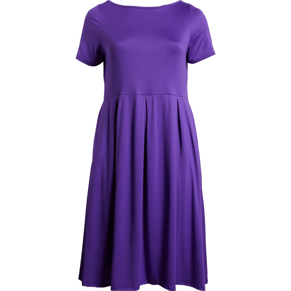 24seven Comfort Apparel Maternity Midi Dress With Short Sleeve And Pocket Detail In Lilac