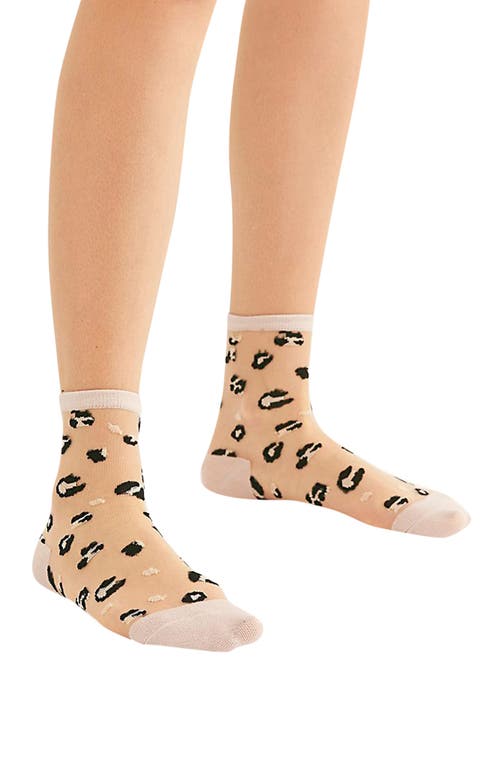 Leopard Print Sheer Quarter Crew Socks