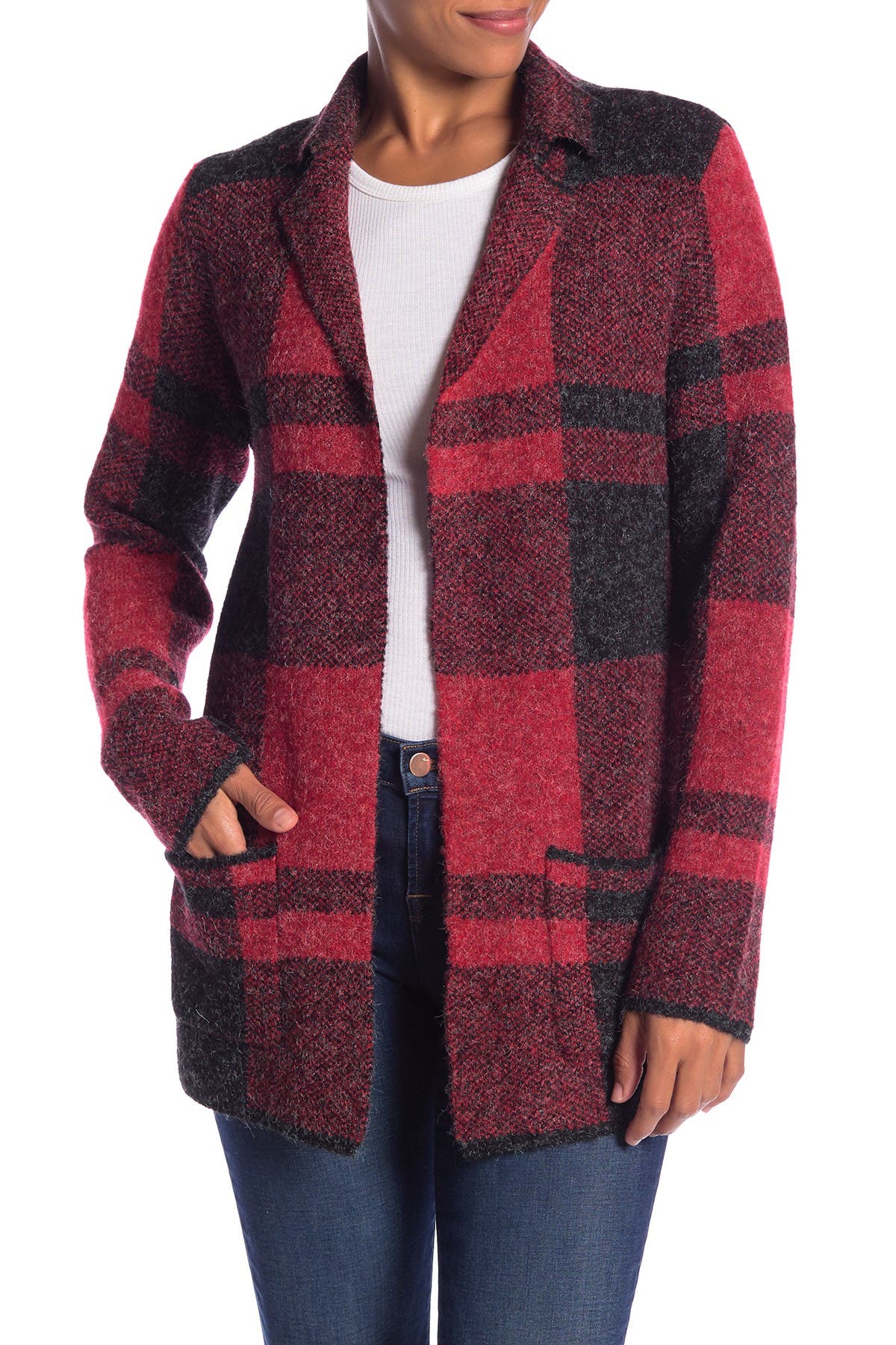 plaid sweater coat