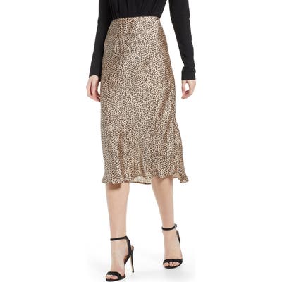 Leith Satin Midi Skirt, Brown