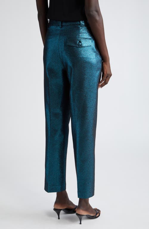 St John Metallic Straight-leg Crop Pants In Dark Teal/black Multi