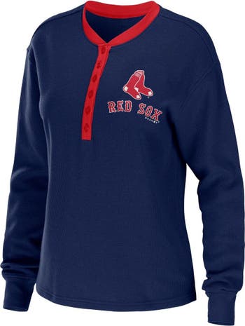 WEAR by Erin Andrews Women's WEAR by Erin Andrews Navy Boston Red Sox  Waffle Henley Long Sleeve T-Shirt