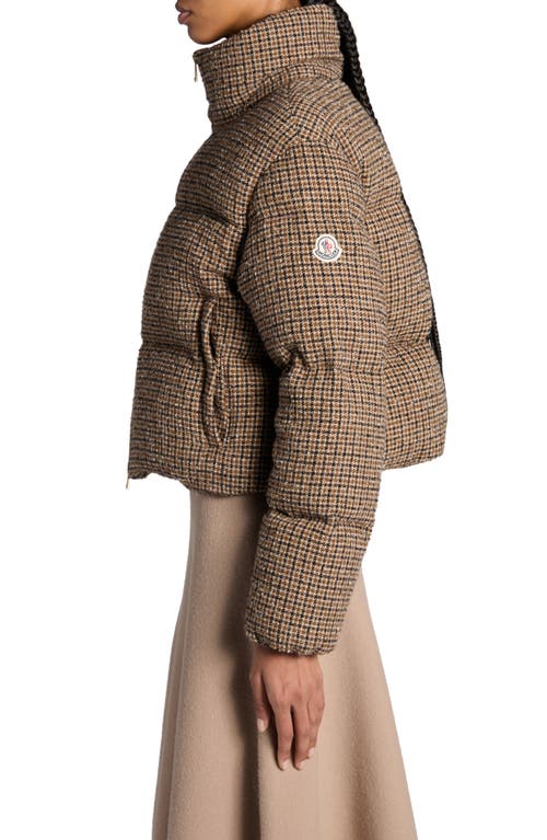 Moncler Seboune Appliquéd Checked Wool-blend Tweed Down Jacket In Beige