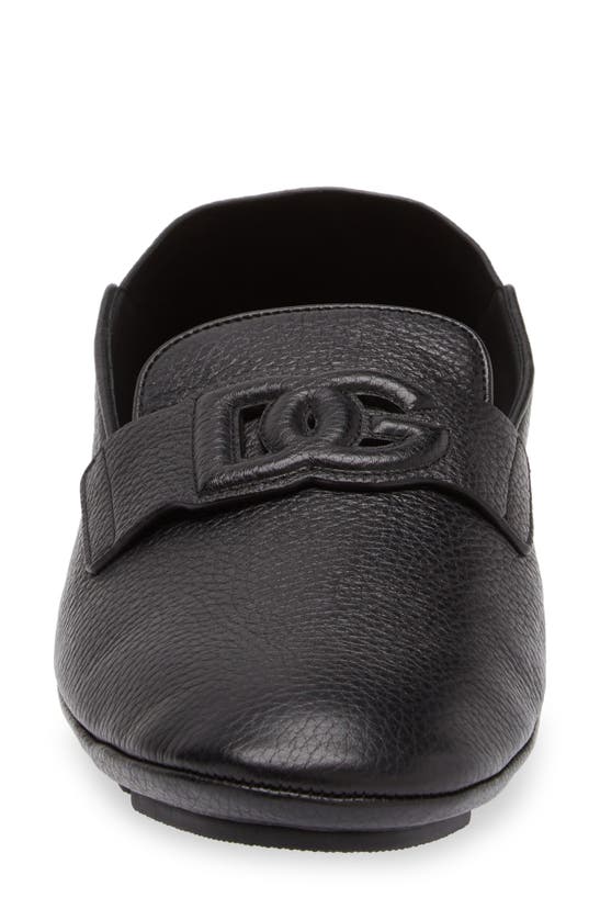 Dolce & Gabbana Leather Loafers With Round Toe And Textured Finish In Nero