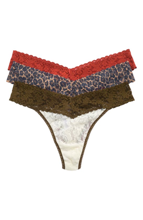 Hanky Panky Original Rise Stretch Lace Thong Panties In Spay-rpuo/leopard Ch