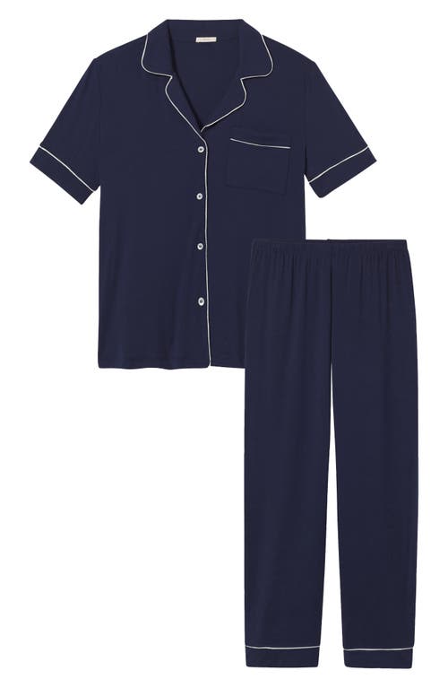 Shop Eberjey Gisele Short Sleeve Jersey Knit Pajamas In Navy/ivory