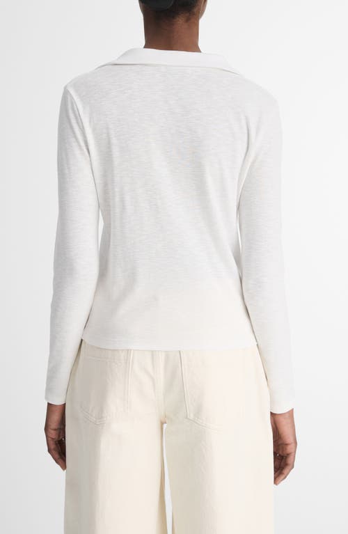 Shop Vince Long Sleeve Cotton & Modal Polo In Off White