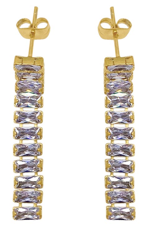 Water Resistant Baguette Tennis Drop Earrings