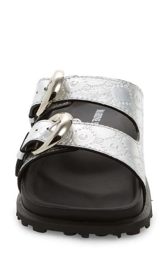 Shop Marine Serre Faux Fur Lined Square Toe Slide Sandal In Silver