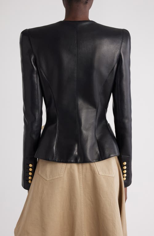 Shop Balmain Peplum Leather Jacket In 0pa Black