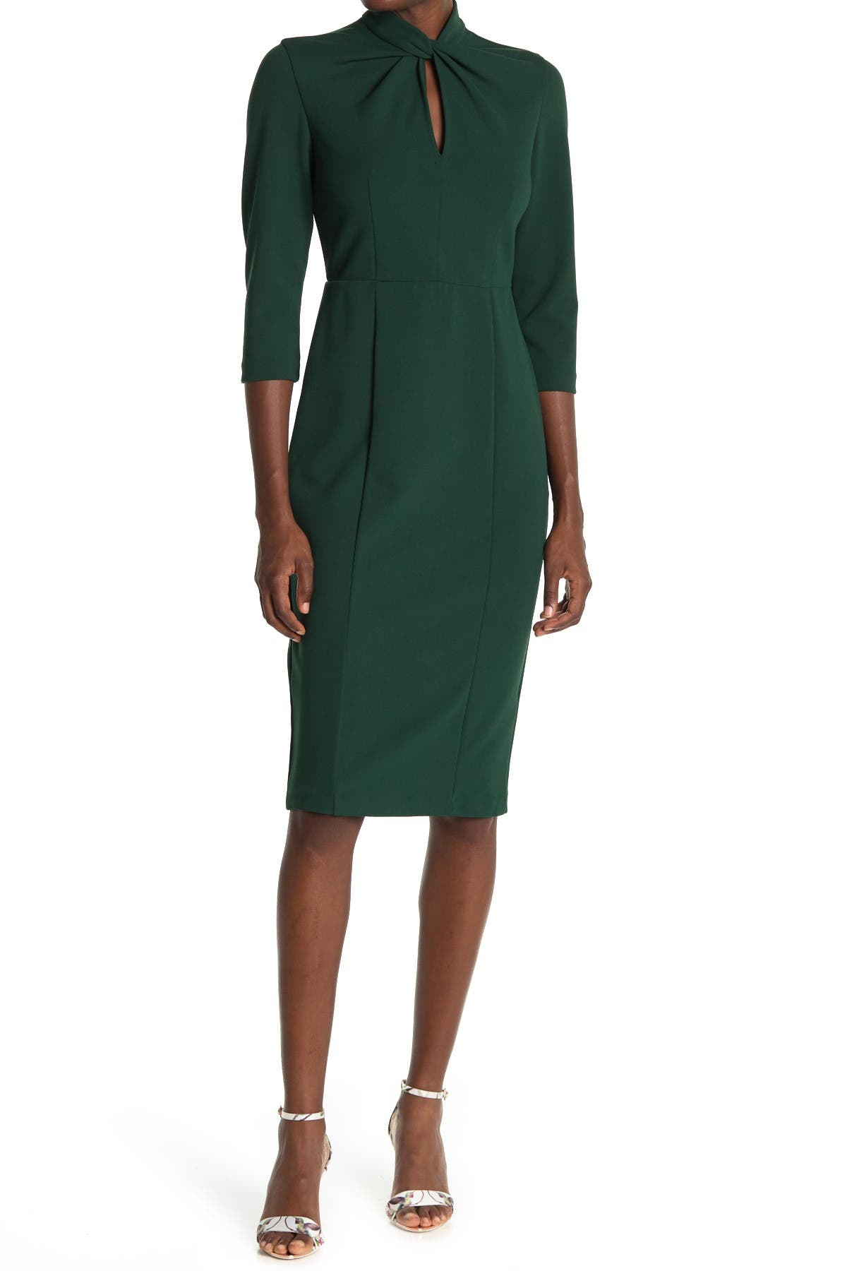 Donna Morgan Keyhole Crepe Sheath Dress In Emrld/dlgh | ModeSens