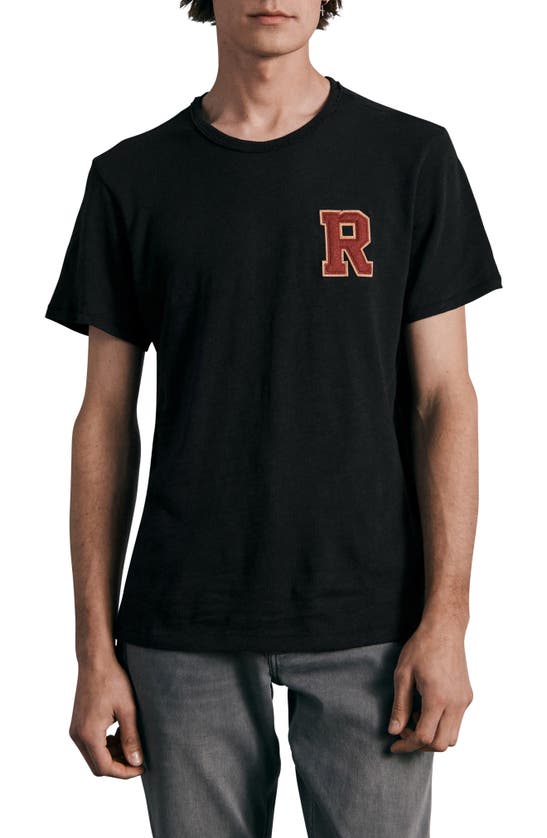 Rag & Bone Varsity Flame Logo-appliquéd Slub Cotton-jersey T-shirt In Black