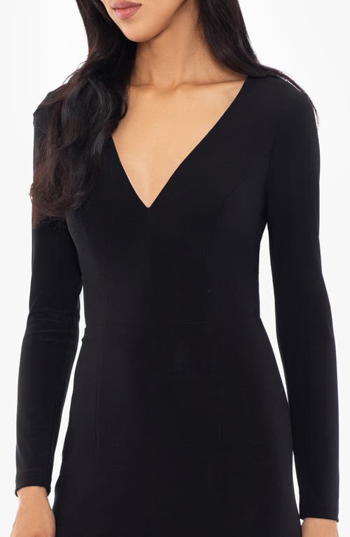 Shop Xscape Evenings V-neck Long Sleeve Gown In Black/nude