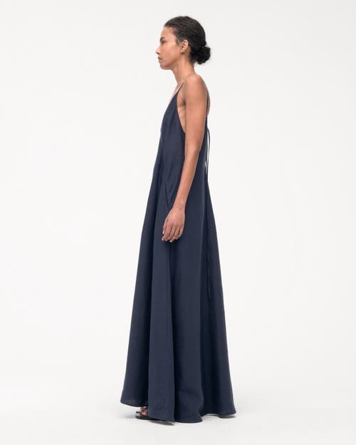 Another Tomorrow Linen Seamed Slip Dress Navy In Navy
