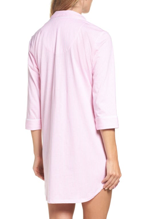 Shop Lauren Ralph Lauren Cotton Jersey Sleep Shirt In Lagoon Pink/white Stripe