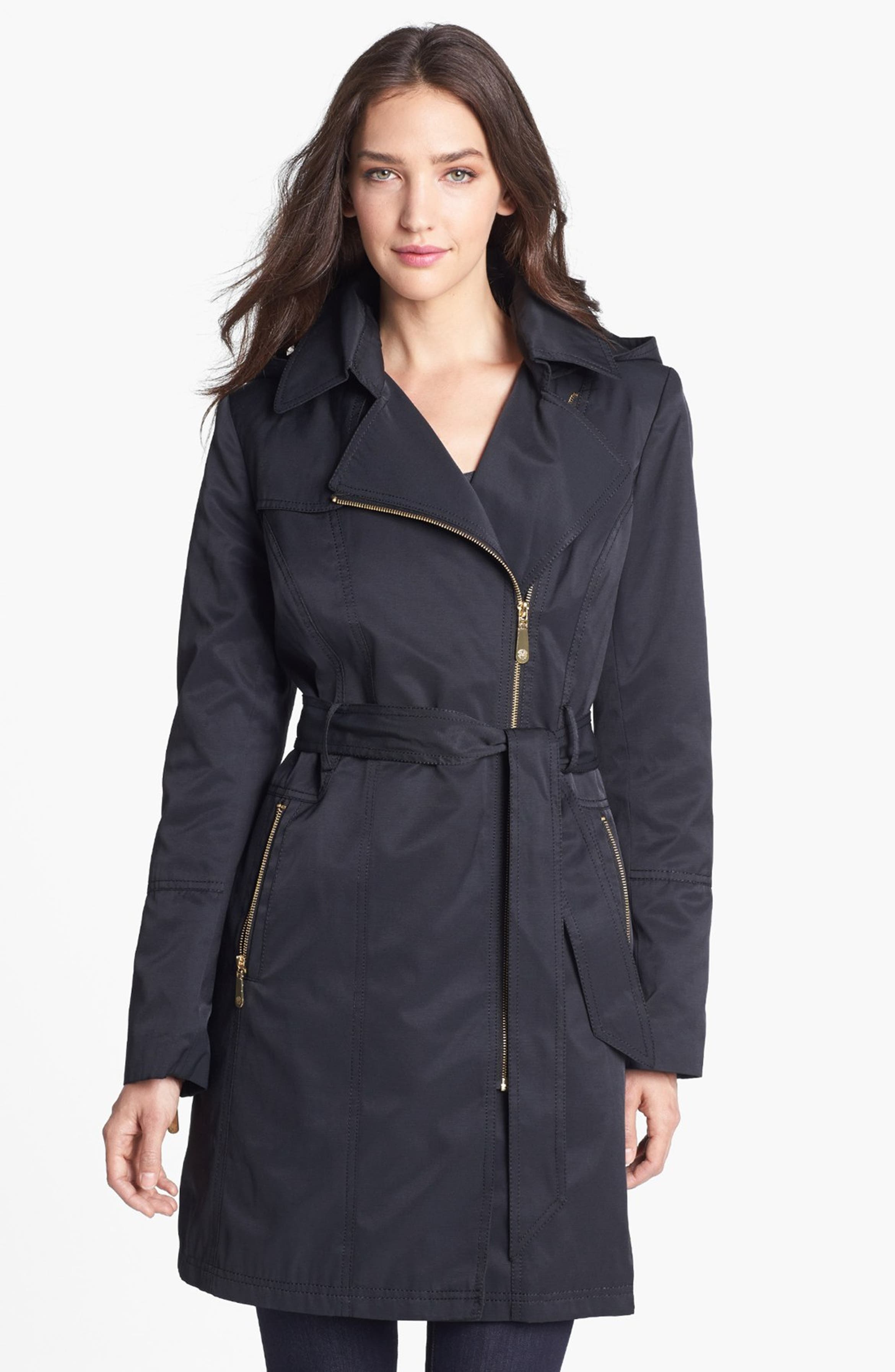 Vince Camuto Asymmetrical Zip Trench Coat with Detachable Hood | Nordstrom