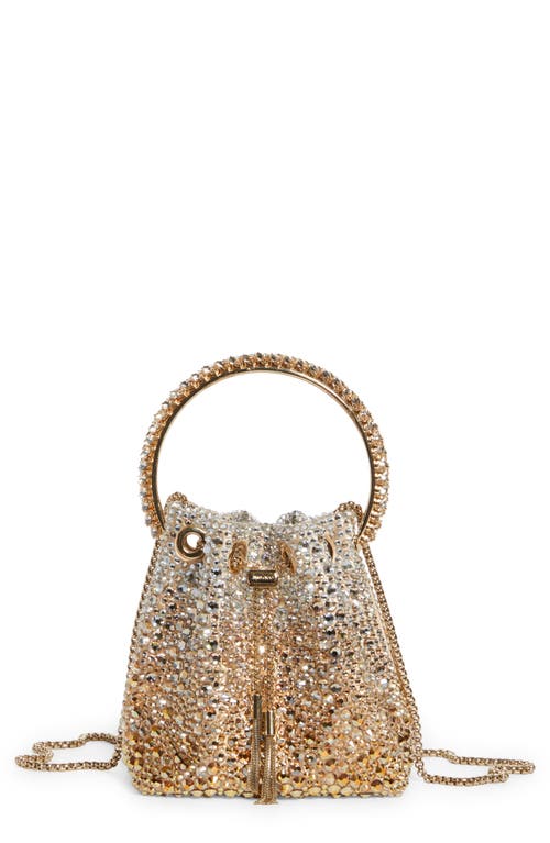 Jimmy Choo Bon Bon Crystal Drawstring Pouch In Gold/silver