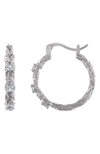 Fzn Stone Hoop Earrings In White Sapphire