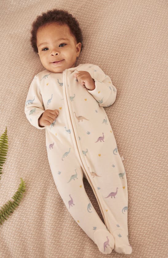 Mori Clever Zip Dino Print Fitted One-piece Footie Pajamas In Dino Print