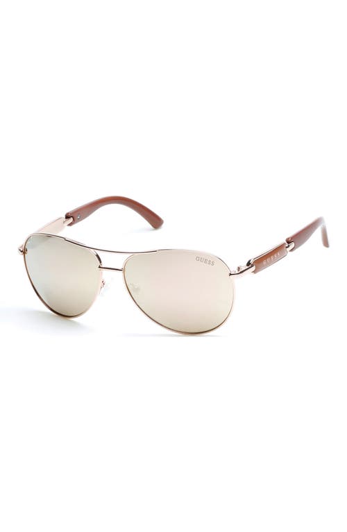 Shop Guess 58mm Pilot Sunglasses In Shiny Rose Gold/brown Mirror