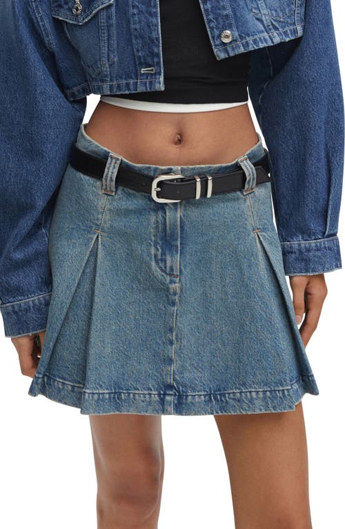 MANGO Pleated Denim Miniskirt in Medium Vintage Blue at Nordstrom, Size X-Small
