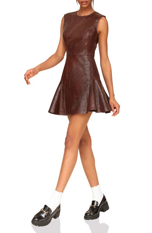 Shop Avec Les Filles Croc Embossed Faux-ever Leather™ Fit & Flare Minidress In Chocolate