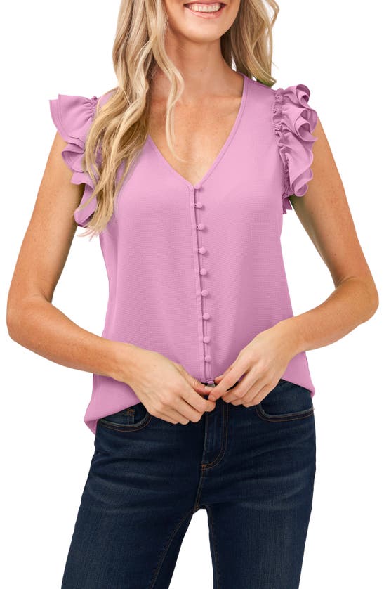 Cece Double Ruffle Button-up Top In Sweet Pink