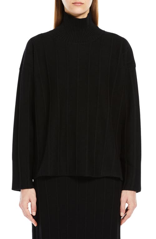 Beria High-Low Virgin Wool Rib Sweater in Black